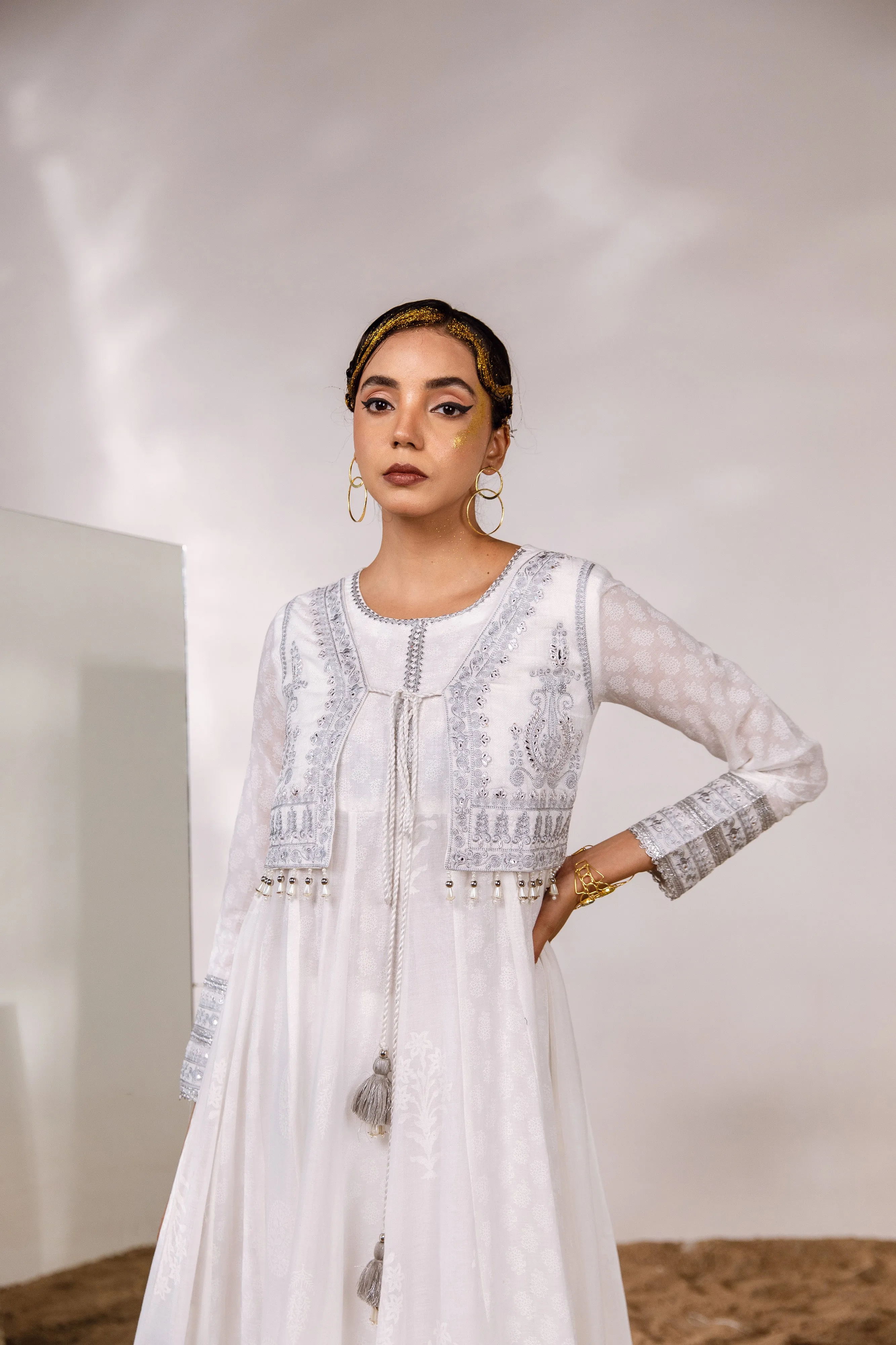Women's Cotton White Anarkali Gown