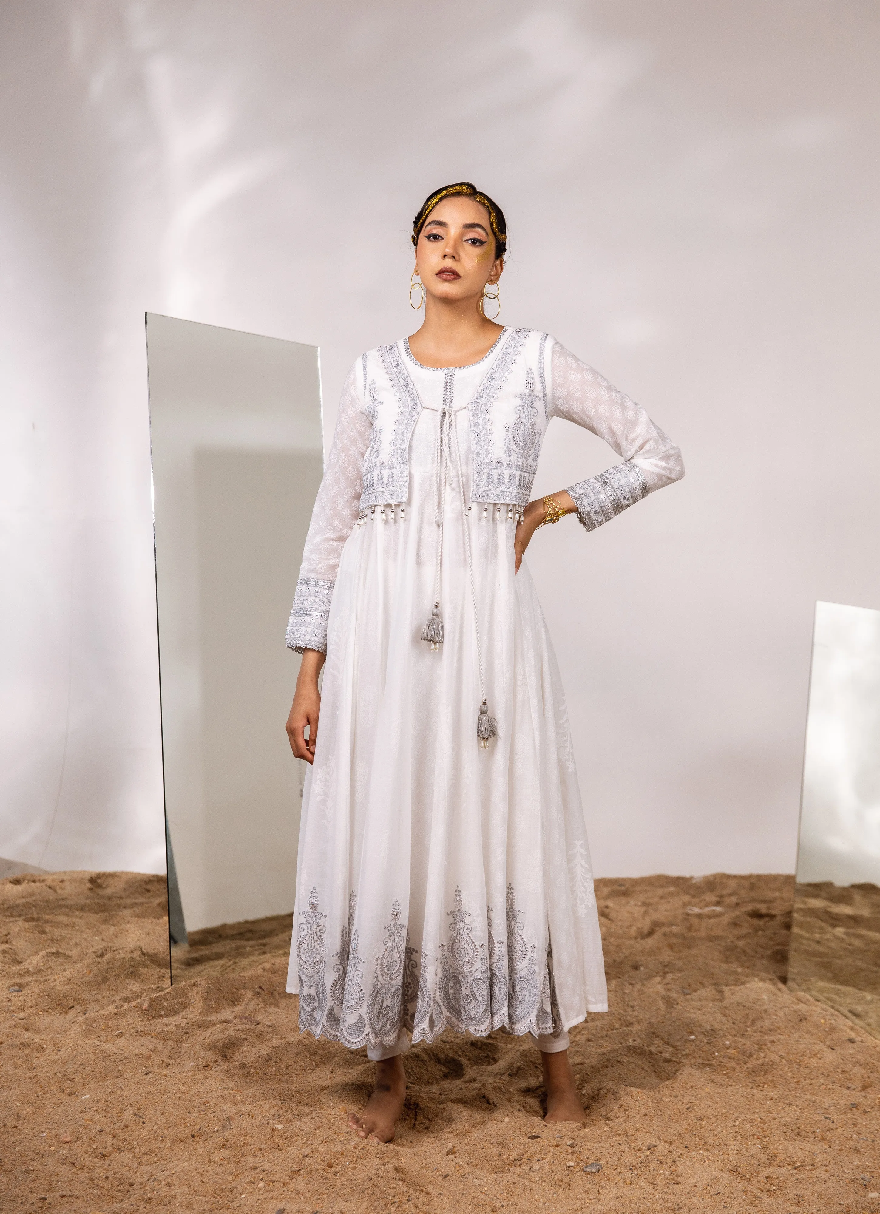 Women's Cotton White Anarkali Gown