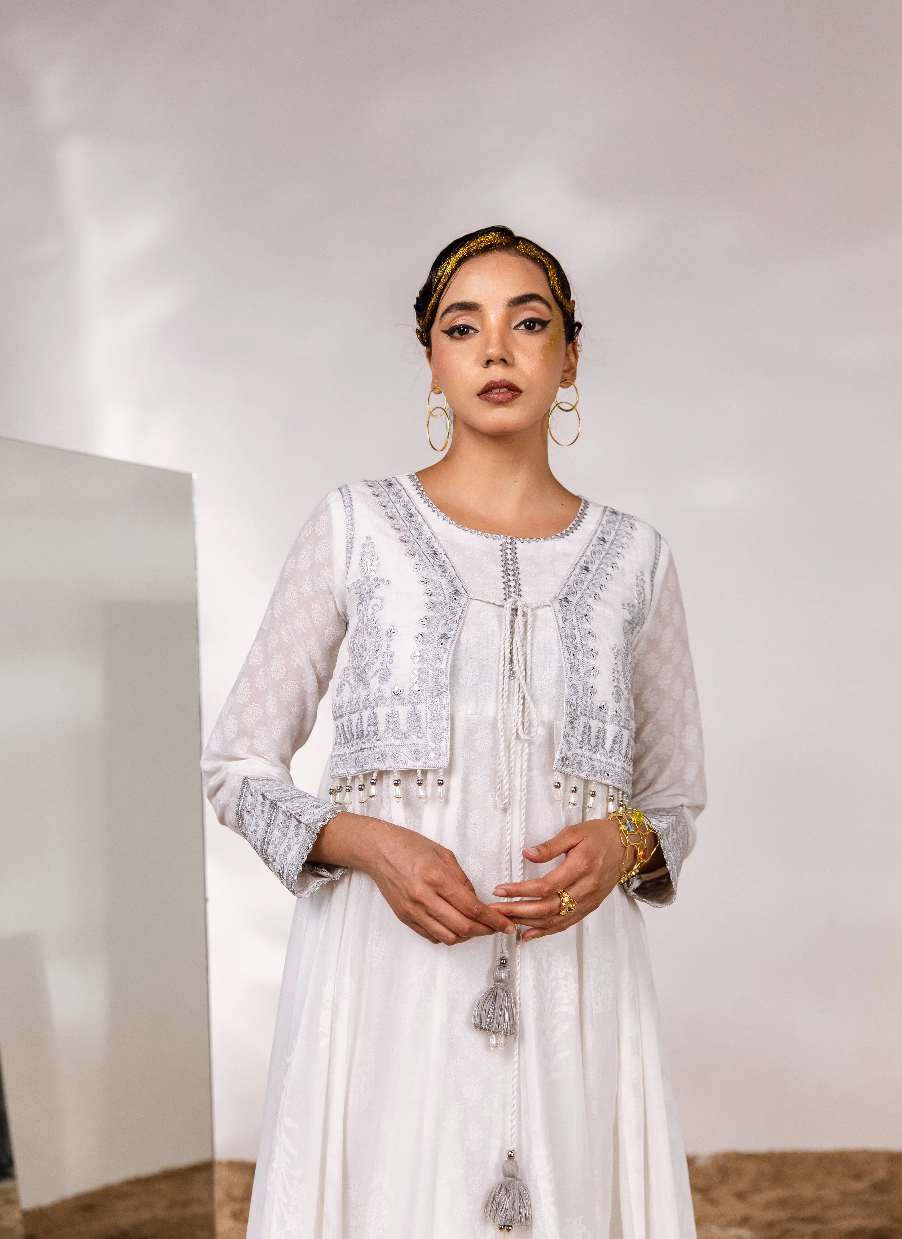 Women's Cotton White Anarkali Gown