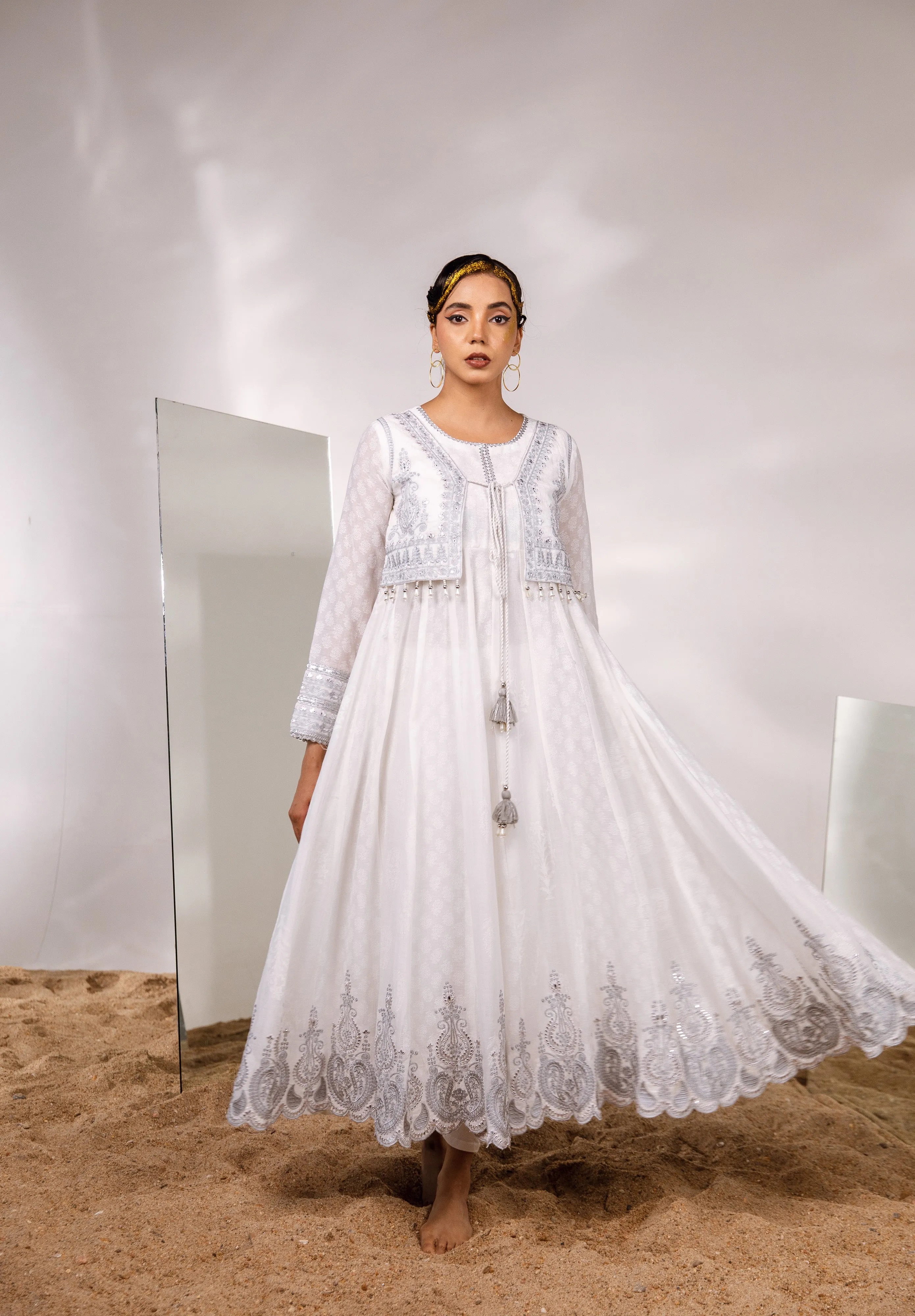 Women's Cotton White Anarkali Gown