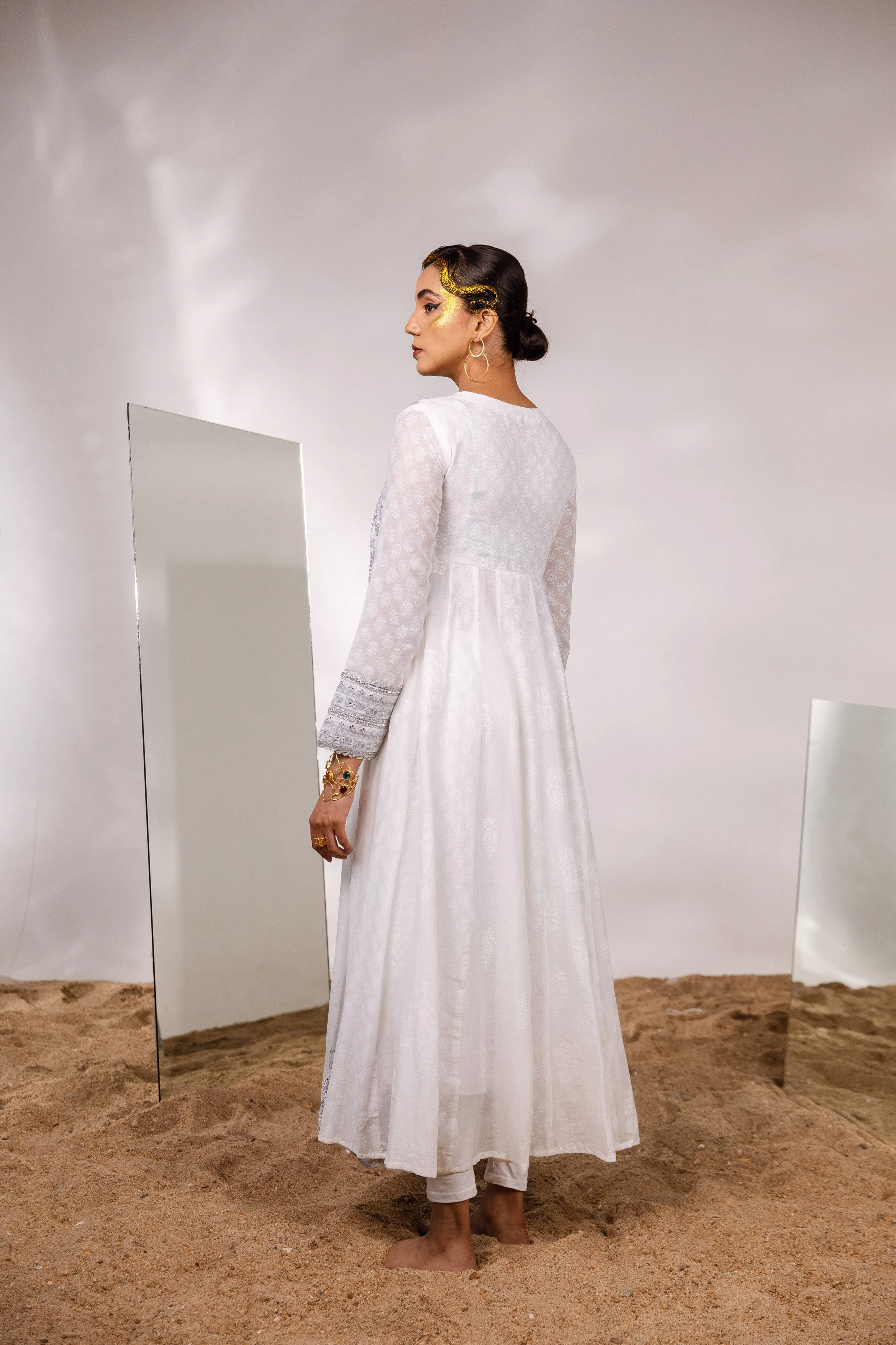Women's Cotton White Anarkali Gown