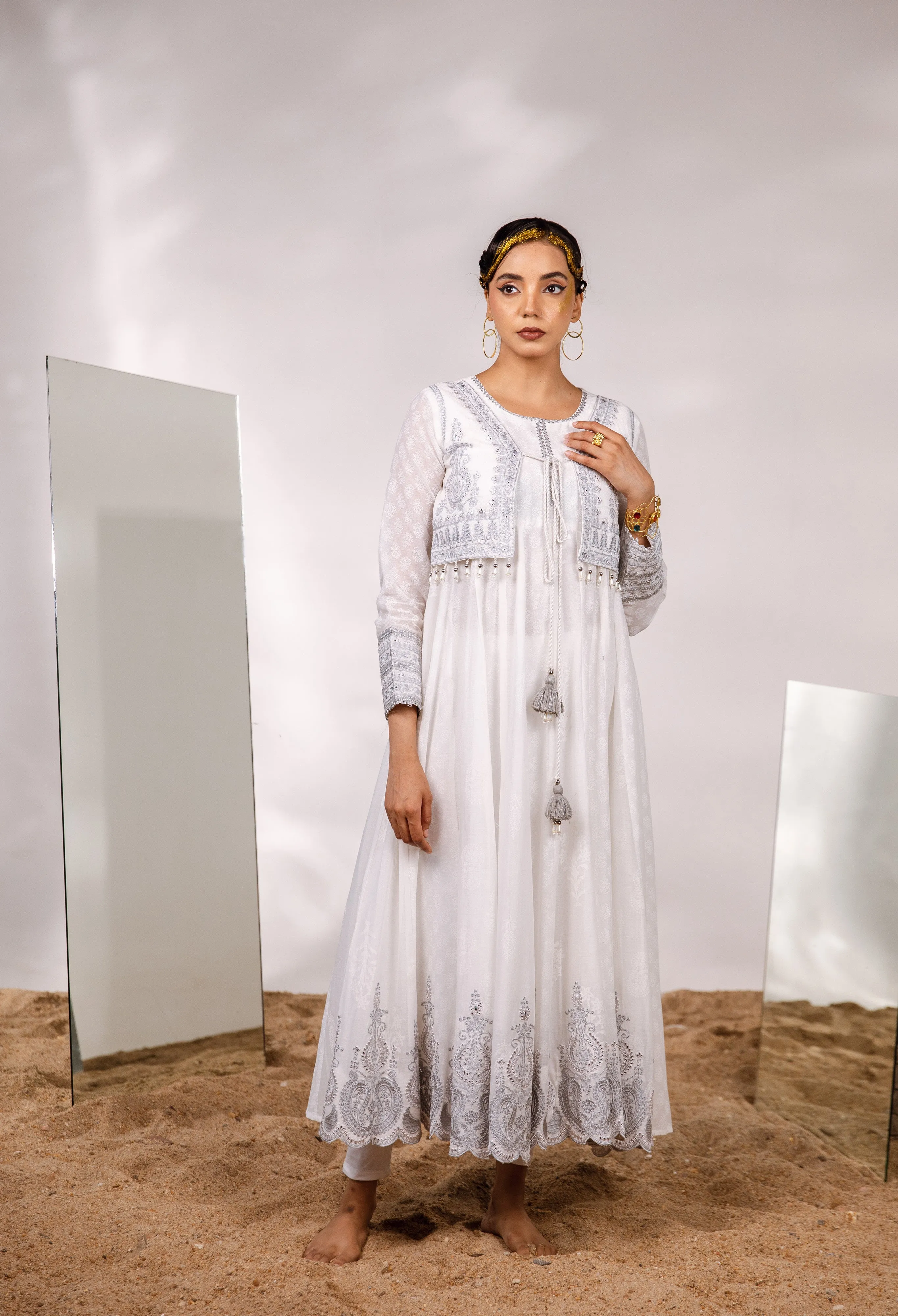 Women's Cotton White Anarkali Gown