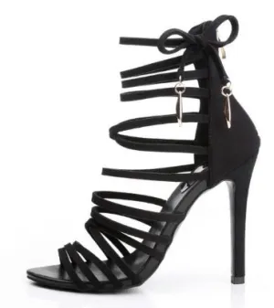 Women's High Heel Gladiator Black Strappy Stiletto Sandals