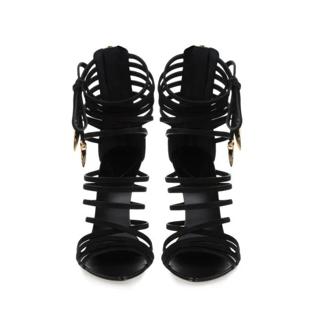 Women's High Heel Gladiator Black Strappy Stiletto Sandals