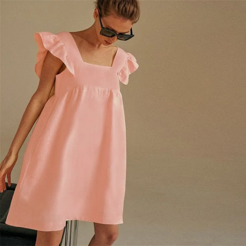 Women's Summer Sexy Square Neck Solid Color Dress