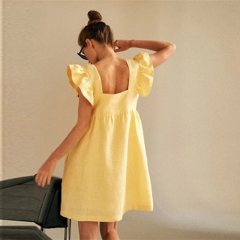 Women's Summer Sexy Square Neck Solid Color Dress