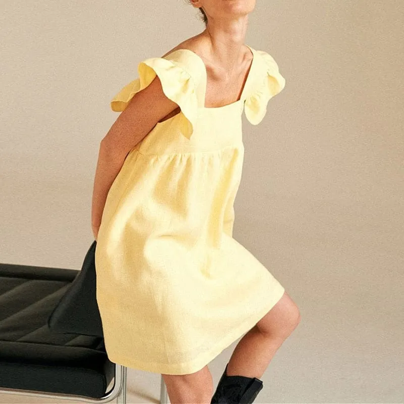 Women's Summer Sexy Square Neck Solid Color Dress