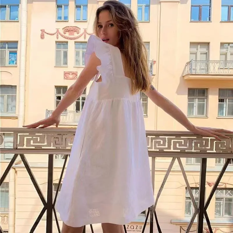 Women's Summer Sexy Square Neck Solid Color Dress