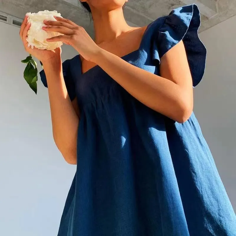 Women's Summer Sexy Square Neck Solid Color Dress