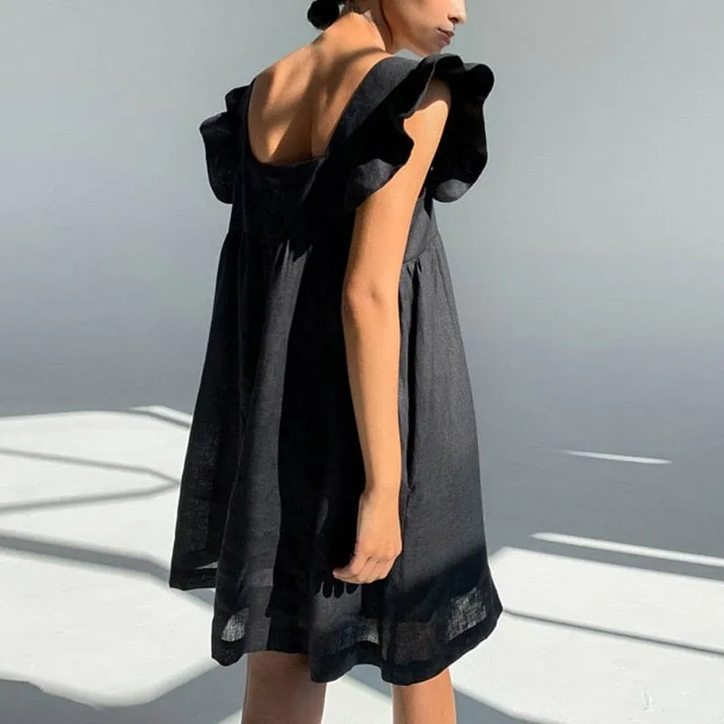 Women's Summer Sexy Square Neck Solid Color Dress