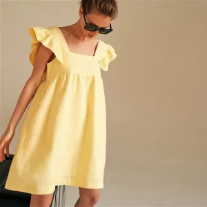 Women's Summer Sexy Square Neck Solid Color Dress