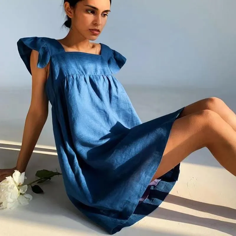 Women's Summer Sexy Square Neck Solid Color Dress